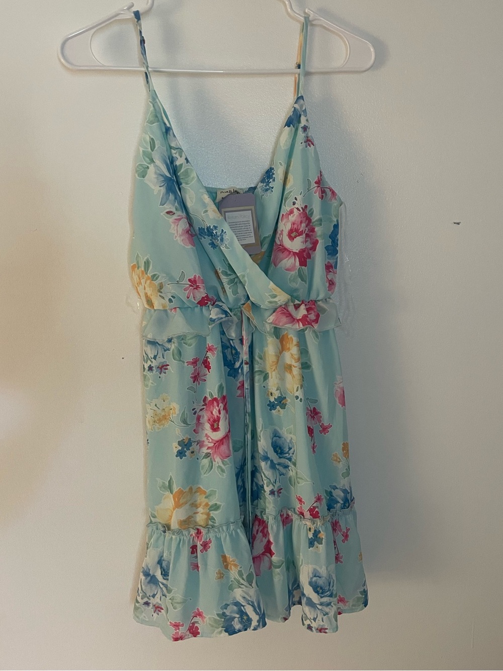 Peach Love California Aqua Floral Print Dress